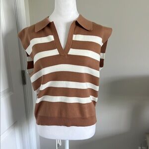 Elegant Brown and White Striped Women's Blouse